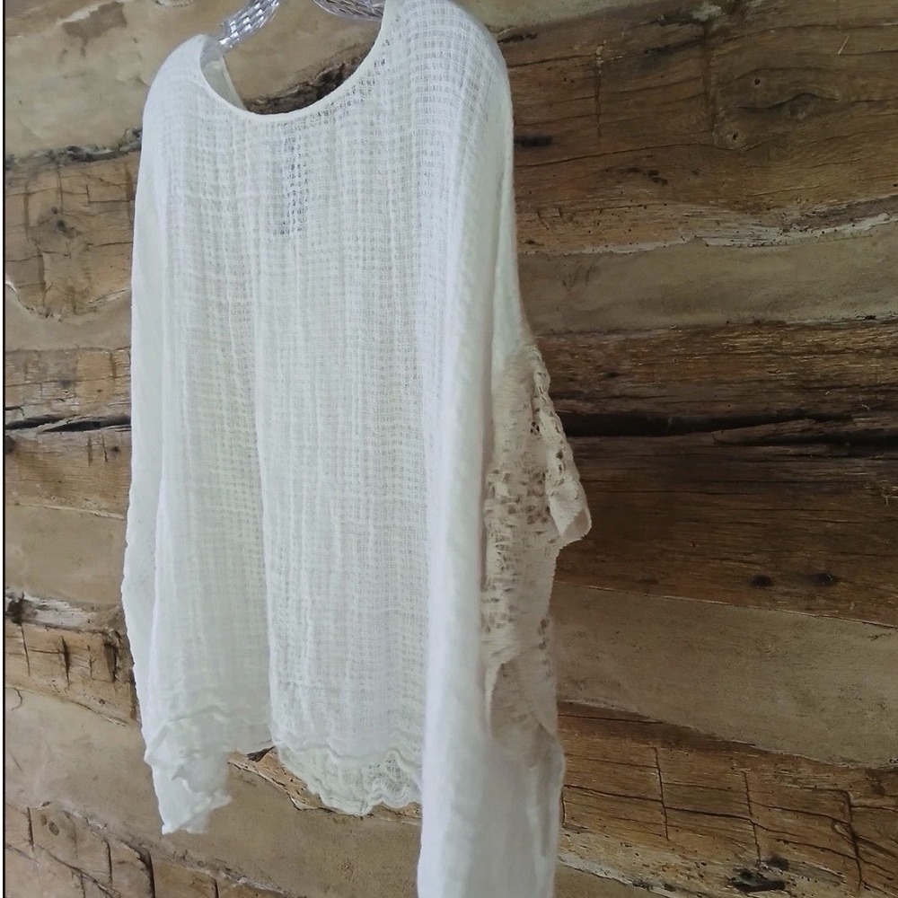 Chicos Ivory Crochet Lace‎ Gauze Poncho Top One Size Boho